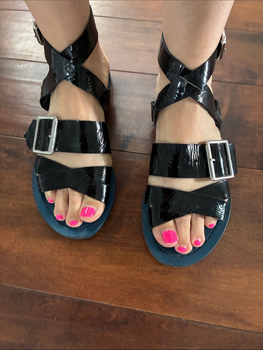 Rare Free People black ankle buckle sandals